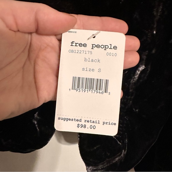 Free People Marie Velvet Puff Sleeve Open Tie Back Top Black size small - Picture 5 of 7